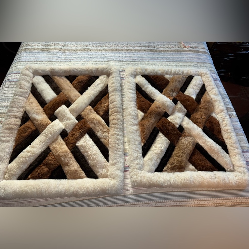 Luxurious 100% Alpaca Fur Accent Pillow Cases - Cream and Brown